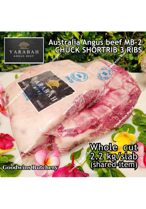 Beef rib CHUCK SHORTRIB 3 ribs ANGUS marbling MB-2 daging iga sapi frozen Australia YARABAH short rib WHOLE +/- 2.2 kg/slab, shared-item (price/kg)